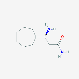 molecular formula C10H20N2O B13286946 (3R)-3-Amino-3-cycloheptylpropanamide 