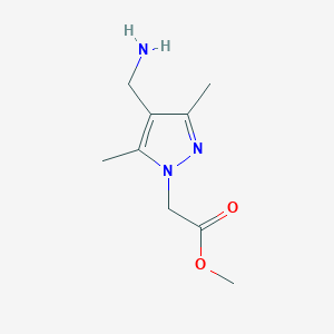 molecular formula C9H15N3O2 B13287327 Methyl 2-[4-(aminomethyl)-3,5-dimethyl-1H-pyrazol-1-yl]acetate 