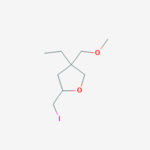 molecular formula C9H17IO2 B13287816 4-Ethyl-2-(iodomethyl)-4-(methoxymethyl)oxolane 