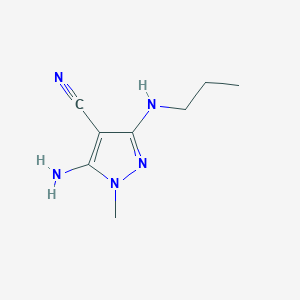 molecular formula C8H13N5 B13288075 5-Amino-1-methyl-3-(propylamino)-1H-pyrazole-4-carbonitrile 