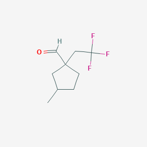 molecular formula C9H13F3O B13288230 3-Methyl-1-(2,2,2-trifluoroethyl)cyclopentane-1-carbaldehyde 