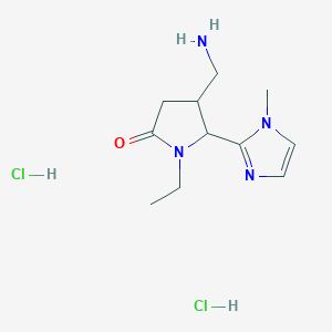 molecular formula C11H20Cl2N4O B13288289 4-(aminomethyl)-1-ethyl-5-(1-methyl-1H-imidazol-2-yl)pyrrolidin-2-one dihydrochloride 