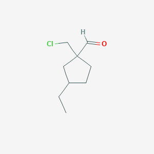 molecular formula C9H15ClO B13288429 1-(Chloromethyl)-3-ethylcyclopentane-1-carbaldehyde 