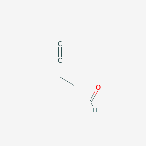 molecular formula C10H14O B13288642 1-(Pent-3-yn-1-yl)cyclobutane-1-carbaldehyde 