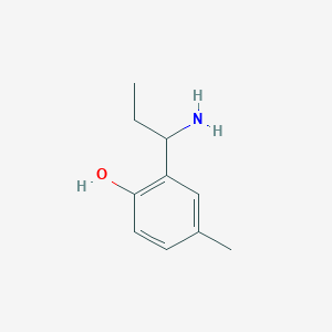 molecular formula C10H15NO B13288783 2-(1-Aminopropyl)-4-methylphenol 