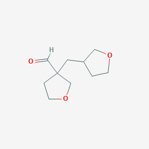 molecular formula C10H16O3 B13289345 3-(Oxolan-3-ylmethyl)oxolane-3-carbaldehyde 