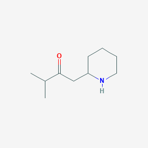 molecular formula C10H19NO B13289463 3-Methyl-1-(piperidin-2-yl)butan-2-one 