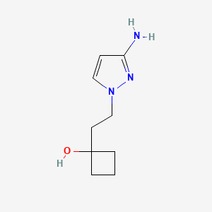 molecular formula C9H15N3O B13290113 1-[2-(3-Amino-1H-pyrazol-1-yl)ethyl]cyclobutan-1-ol 