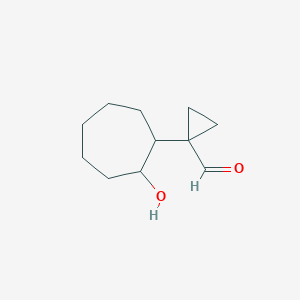 molecular formula C11H18O2 B13290302 1-(2-Hydroxycycloheptyl)cyclopropane-1-carbaldehyde 