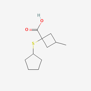 molecular formula C11H18O2S B13290658 1-(Cyclopentylsulfanyl)-3-methylcyclobutane-1-carboxylic acid 