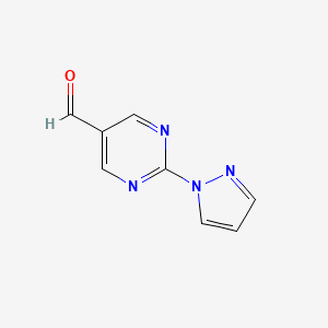 molecular formula C8H6N4O B13295832 2-(1H-Pyrazol-1-YL)pyrimidine-5-carbaldehyde 