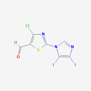 molecular formula C7H2ClI2N3OS B13296835 4-Chloro-2-(4,5-diiodo-1H-imidazol-1-yl)-1,3-thiazole-5-carbaldehyde 