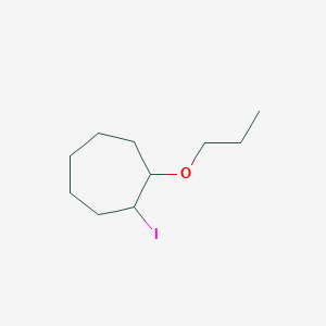 molecular formula C10H19IO B13296988 1-Iodo-2-propoxycycloheptane 