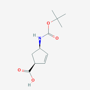 B132971 (-)-(1S,4R)-N-Boc-4-aminocyclopent-2-enecarboxylic acid CAS No. 151907-79-8