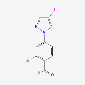 molecular formula C10H6BrIN2O B13297180 2-Bromo-4-(4-iodo-1H-pyrazol-1-yl)benzaldehyde 