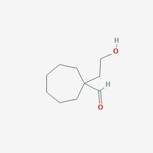 molecular formula C10H18O2 B13297808 1-(2-Hydroxyethyl)cycloheptane-1-carbaldehyde 