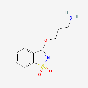 molecular formula C10H12N2O3S B13297868 3-(3-Aminopropoxy)-1,2-benzothiazole-1,1-dione 