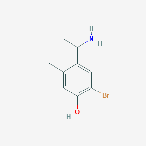 molecular formula C9H12BrNO B13297941 4-(1-Aminoethyl)-2-bromo-5-methylphenol 