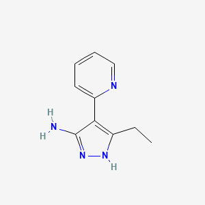 molecular formula C10H12N4 B13298386 3-ethyl-4-(pyridin-2-yl)-1H-pyrazol-5-amine 