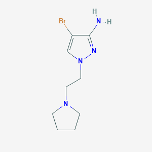 molecular formula C9H15BrN4 B13298803 4-Bromo-1-[2-(pyrrolidin-1-yl)ethyl]-1H-pyrazol-3-amine 