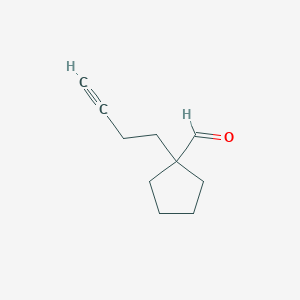 molecular formula C10H14O B13299058 1-(But-3-yn-1-yl)cyclopentane-1-carbaldehyde 