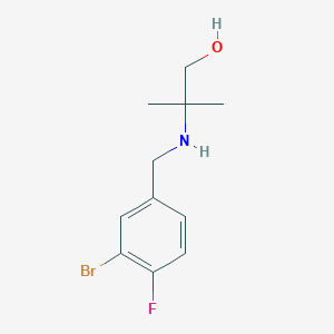 molecular formula C11H15BrFNO B13299238 2-{[(3-Bromo-4-fluorophenyl)methyl]amino}-2-methylpropan-1-ol 