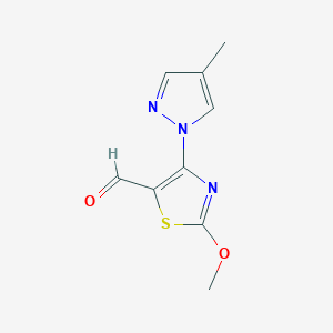 molecular formula C9H9N3O2S B13299703 2-Methoxy-4-(4-methyl-1H-pyrazol-1-yl)-1,3-thiazole-5-carbaldehyde 