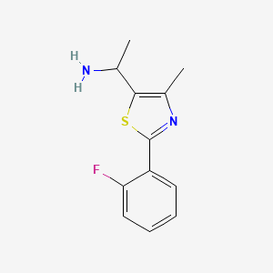 molecular formula C12H13FN2S B13299904 1-[2-(2-Fluorophenyl)-4-methyl-1,3-thiazol-5-yl]ethan-1-amine 