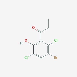 molecular formula C9H7BrCl2O2 B13300058 1-(3-Bromo-2,5-dichloro-6-hydroxyphenyl)propan-1-one 