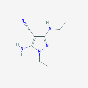 molecular formula C8H13N5 B13300087 5-amino-1-ethyl-3-(ethylamino)-1H-pyrazole-4-carbonitrile 