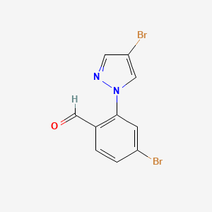 molecular formula C10H6Br2N2O B13300162 4-Bromo-2-(4-bromo-1H-pyrazol-1-YL)benzaldehyde 