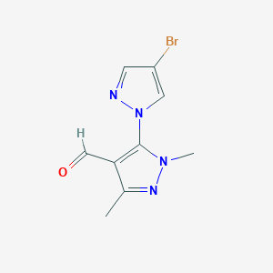 molecular formula C9H9BrN4O B13300280 5-(4-Bromo-1H-pyrazol-1-YL)-1,3-dimethyl-1H-pyrazole-4-carbaldehyde 