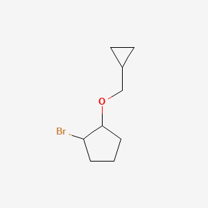 molecular formula C9H15BrO B13301087 1-Bromo-2-(cyclopropylmethoxy)cyclopentane 