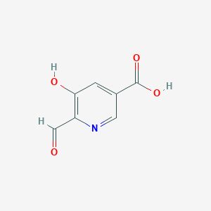 molecular formula C7H5NO4 B13301365 6-Formyl-5-hydroxynicotinic acid 