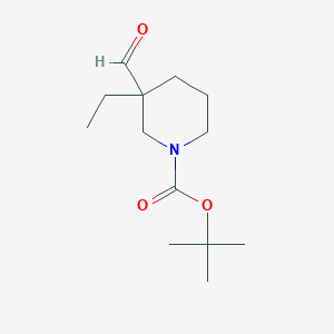 molecular formula C13H23NO3 B13301574 1-Boc-3-ethyl-3-formylpiperidine 