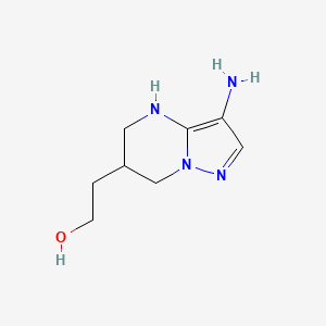 molecular formula C8H14N4O B13301693 2-{3-amino-4H,5H,6H,7H-pyrazolo[1,5-a]pyrimidin-6-yl}ethan-1-ol 