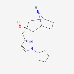 molecular formula C16H25N3O B13301714 3-[(1-Cyclopentyl-1H-pyrazol-3-yl)methyl]-8-azabicyclo[3.2.1]octan-3-ol 