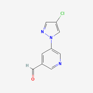 molecular formula C9H6ClN3O B13301742 5-(4-Chloro-1H-pyrazol-1-yl)pyridine-3-carbaldehyde 