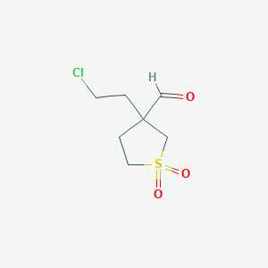 molecular formula C7H11ClO3S B13301799 3-(2-Chloroethyl)-1,1-dioxo-1lambda6-thiolane-3-carbaldehyde 