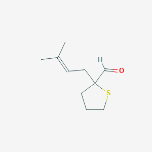 molecular formula C10H16OS B13301864 2-(3-Methylbut-2-en-1-yl)thiolane-2-carbaldehyde 