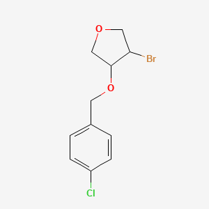 molecular formula C11H12BrClO2 B13301953 3-Bromo-4-[(4-chlorophenyl)methoxy]oxolane 