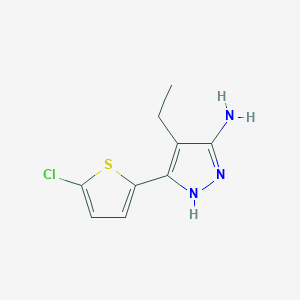 molecular formula C9H10ClN3S B13302000 3-(5-Chlorothiophen-2-YL)-4-ethyl-1H-pyrazol-5-amine 