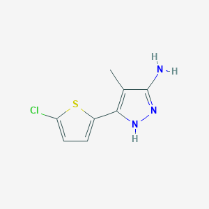 molecular formula C8H8ClN3S B13302113 3-(5-Chlorothiophen-2-YL)-4-methyl-1H-pyrazol-5-amine 