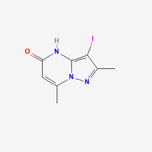 molecular formula C8H8IN3O B13302161 3-Iodo-2,7-dimethyl-4H,5H-pyrazolo[1,5-A]pyrimidin-5-one 