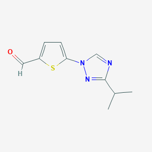 molecular formula C10H11N3OS B13302351 5-[3-(Propan-2-yl)-1H-1,2,4-triazol-1-yl]thiophene-2-carbaldehyde 