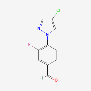 molecular formula C10H6ClFN2O B13302372 4-(4-Chloro-1H-pyrazol-1-YL)-3-fluorobenzaldehyde 