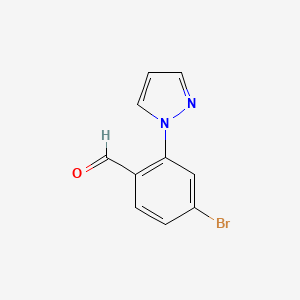 molecular formula C10H7BrN2O B13302392 4-Bromo-2-(1H-pyrazol-1-YL)benzaldehyde 