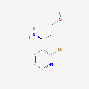 molecular formula C8H11BrN2O B13302409 (3R)-3-Amino-3-(2-bromo(3-pyridyl))propan-1-OL 