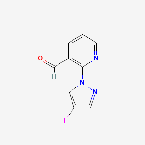 molecular formula C9H6IN3O B13302502 2-(4-Iodo-1H-pyrazol-1-yl)pyridine-3-carbaldehyde 