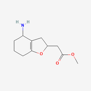 molecular formula C11H17NO3 B13302548 Methyl 2-(4-amino-2,3,4,5,6,7-hexahydro-1-benzofuran-2-yl)acetate 